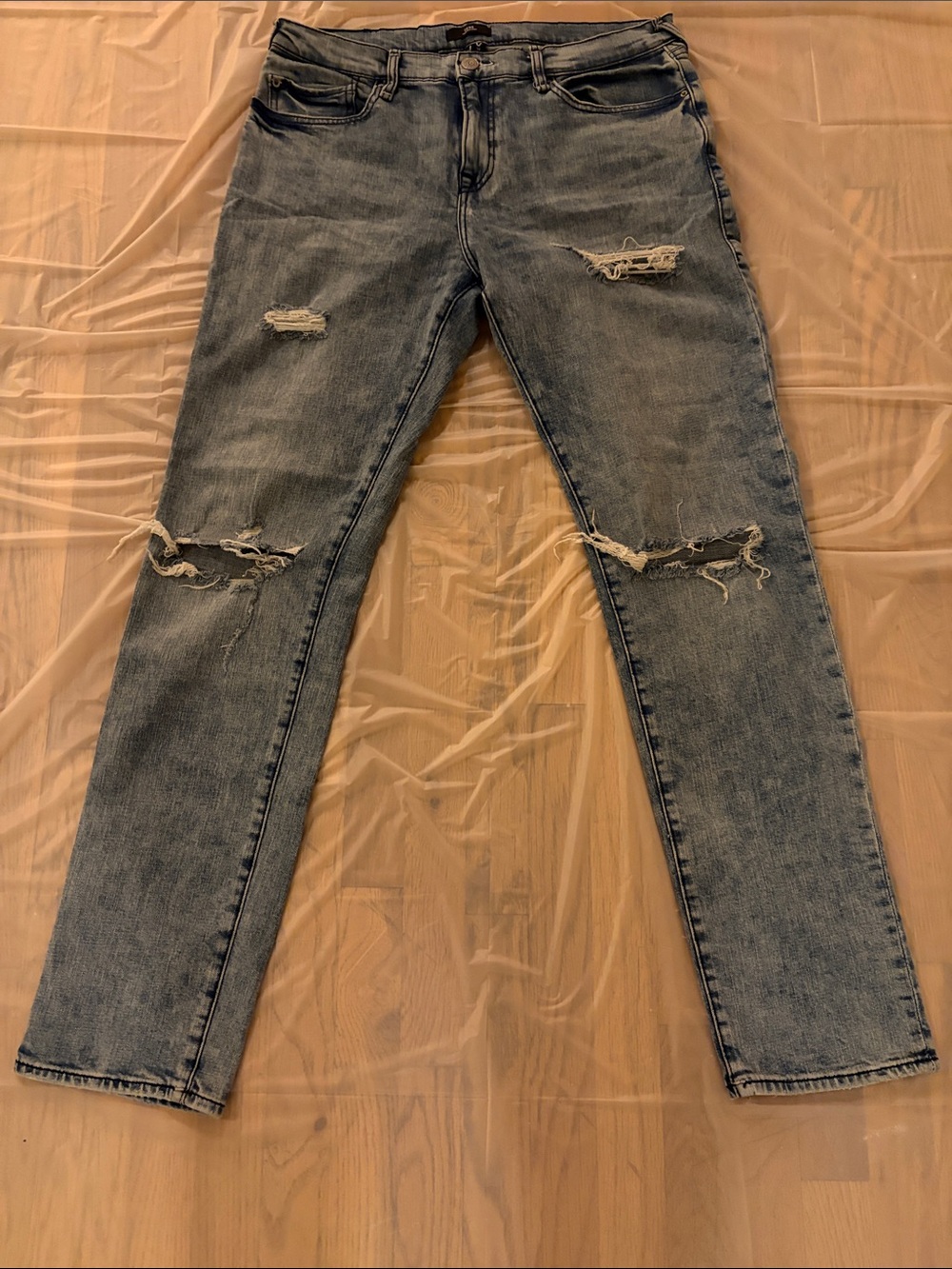 True Religion Men's Slim Straight Ripped Jeans - Medium Blue